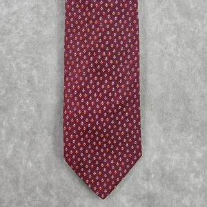 Barneys New York Red Floral Geometric 100% Silk Italy Men's Neck Tie
